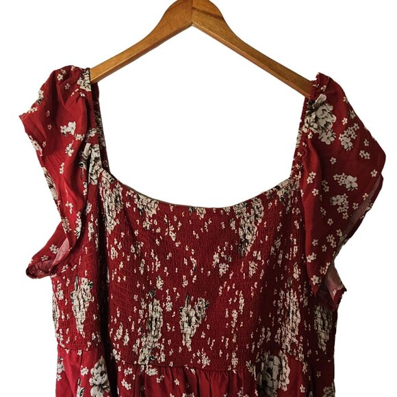 Torrid Red Mini Floral Challis Smocked Bodice Off-Shoulder Skater Dress Plus 4X - Picture 7 of 12